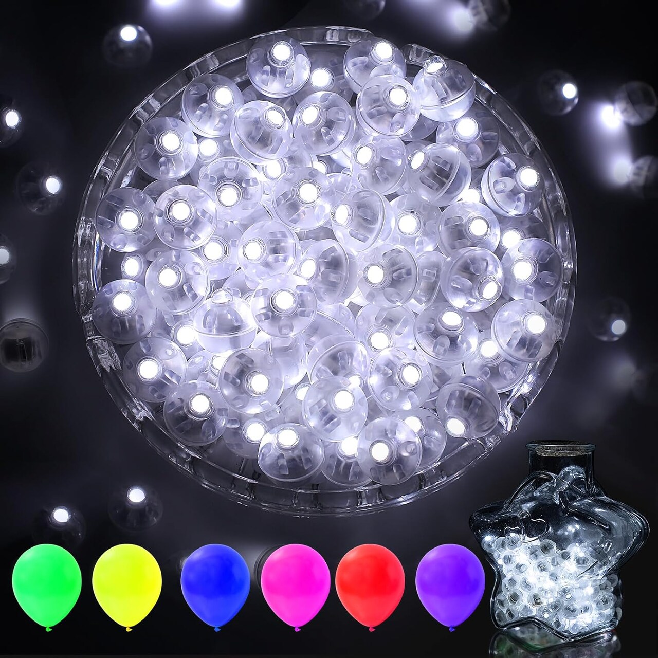 100pcs LED Balloon Lights, Cool White Mini Round Balls Lights,Waterproof Tiny Party Lamps for Balloon Paper Lantern Easter Eggs Decor Halloween Christmas Birthday Party Wedding Decoration